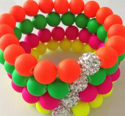 

hgt43t Lot 16 Piece/lot ,Each Color 4 Piece, Mix Neon Fluorescence Candy Color Beads Disco Ball Stretch Bracelet crystal