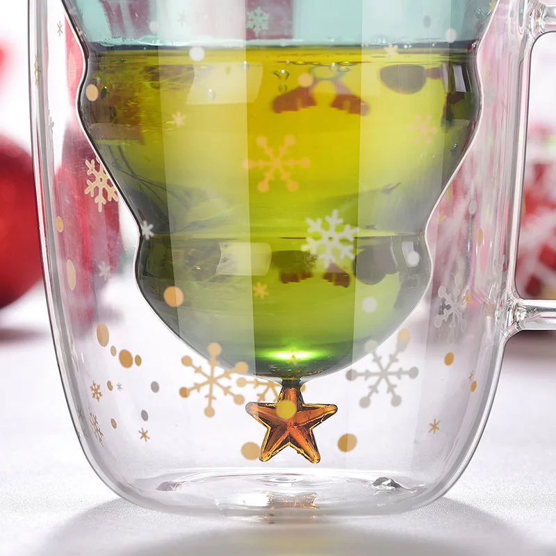Прозрачная кружка для кофе с двойным стеклом милая Рождественская елка звездная