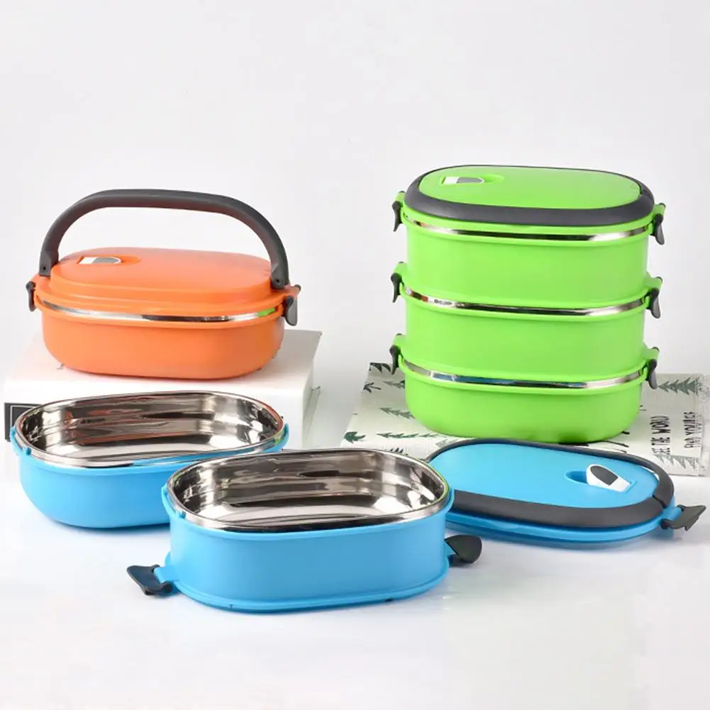 

hot sale 1/2/3 Layer Lunch Box Food Storage Container Rectangle Stainless Steel Thermal