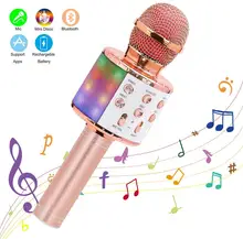 

Wireless Karaoke Microphone Bluetooth Handheld Portable Speaker Home KTV Player with Dancing LED Lights Record Function for Kids