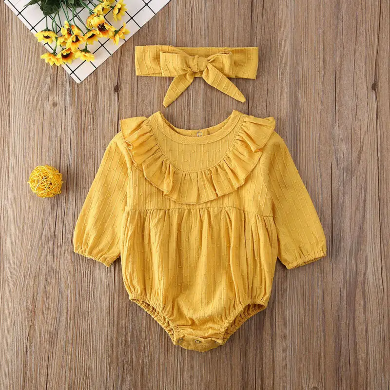 

0-24M Infant Baby Girl Boy Clothes Ruffle Long Sleeve Cotton Romper Set