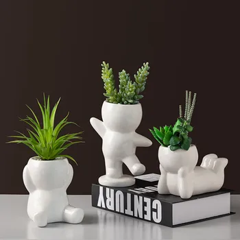 

Humanoid Ceramic Flower Pot Character Sitting Posture Sculpture Vase Desktop Flower Arrangement Container Couple Gift Ornaments