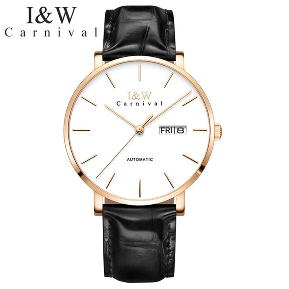 

Carnival Top Brand Luxury Automatic Mechanical Watch Men I&W Fashion Mens Watches Male Business Leather Clock Wristwatches