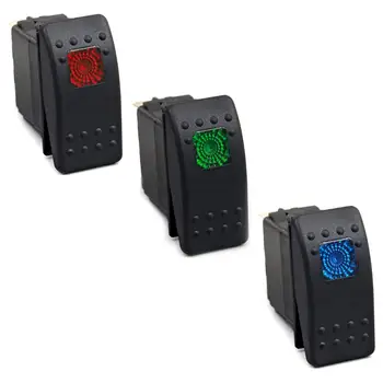

20A 12V/10A 24V LED Light Single Light Rocker Switch 3pcs On-Off Switches Red+Blue+Green