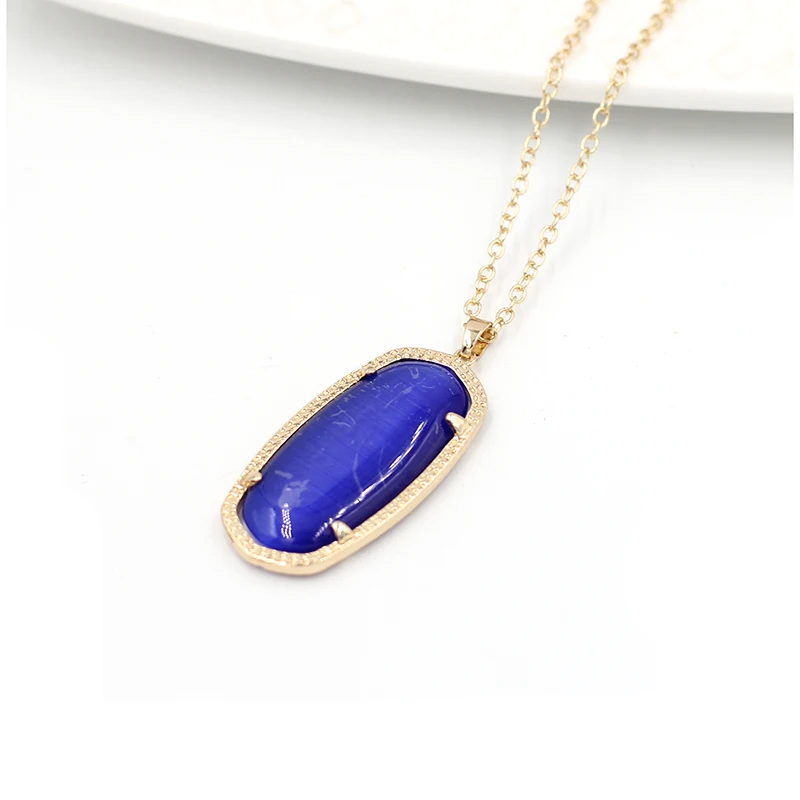 Высокое качество модные большие овальные капельки Cateye Опал Камень Серьги для женщин - Окраска металла: Gold blue