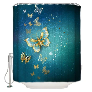 

Golden Butterfly Beautiful ArtWaterproof Bathroom Shower Curtain Modern Household Shower Curtain