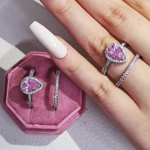 

2022 Trendy Pink Color Pear silver color bride Wedding Ring Set Or Women Lady Anniversary Gift Jewelry Wholesale R6965