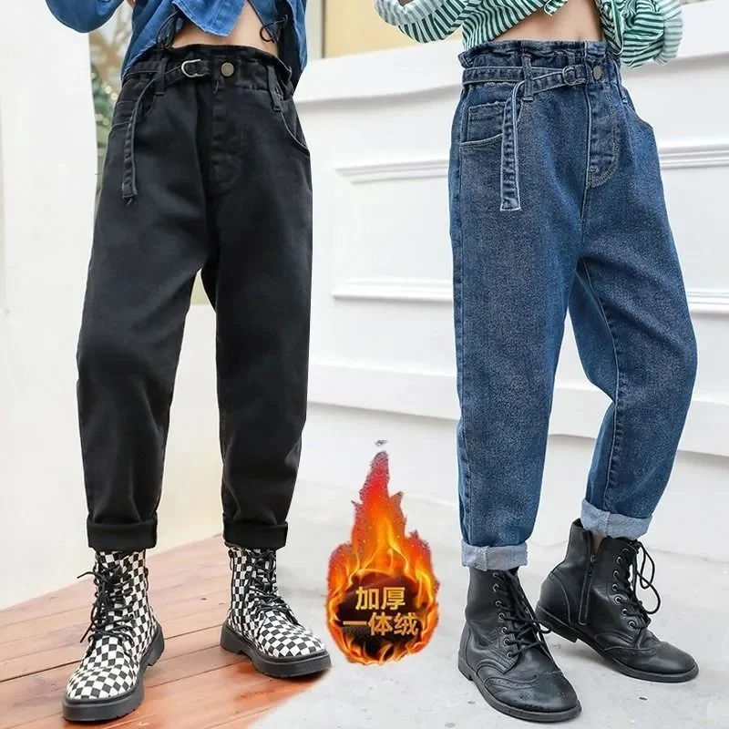 

Children's Autumn Winter Jeans Plus Velvet Kids Denim Pants Causal Thick Warm Fleece Trousers For Teens Girls 3 8 -12 Years Wear