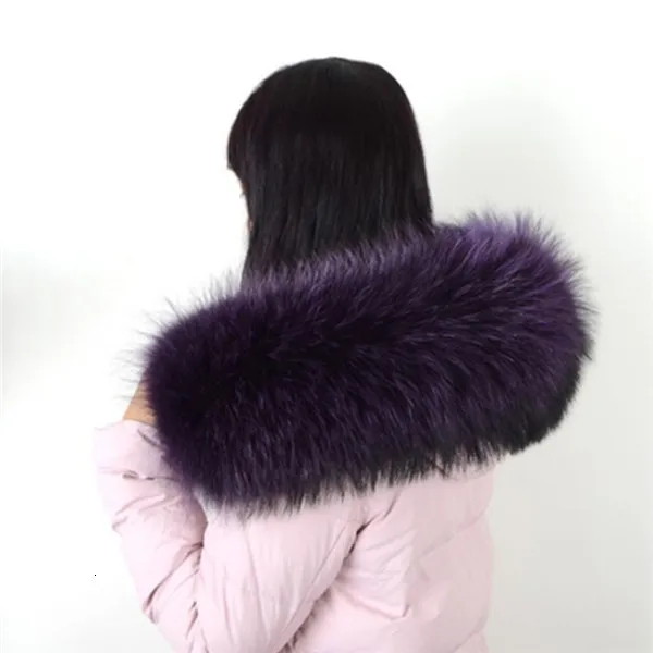 Натуральный меховой воротник зимняя новая модная теплая шаль настоящий Енот роскошный бренд шарфы Пальто женские меховые шали размера плюс шарфы - Цвет: Dark purple