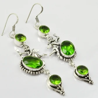 買取 Peridots 、シルバーオーバーレイ銅イヤリング、 75 ミリメートル、 E2059