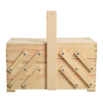 

Wooden Expanding Sewing Basket Pinewood Box Organiser for Sew Kits Tools, Craft Accessories, Jewellery Collecting Storage