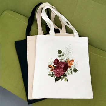 

Women Canvas Shoulder Bag Foldable Shopping Bag Red Flower Print High Quality Casual Harajuku Shoulder Bag For Women Aesthetic