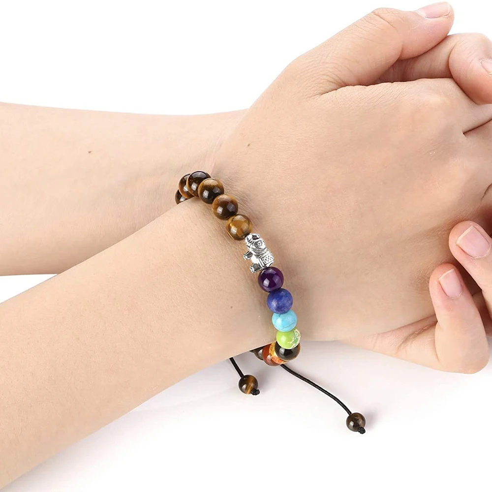 Natural Tiger Eye Stone Men Bracelets Reiki 7 Chakra Healing Beads Bracelet Black Lava