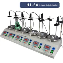 HJ-6A 6-головная Магнитная нагревательная мешалка с цифровым дисплеем, лабораторная магнитная мешалка с контролем температуры 220 В/200 В x 6 Вт