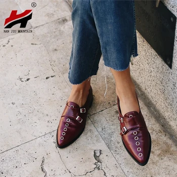 

NAN JIU MOUNTAIN Pointed-toe Shoes Flat-Bottom Women's Shoes Metal Decoration Fashion Retro Casual Shoes Spring Autumn