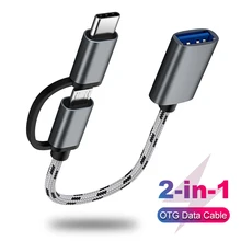 Cable adaptador OTG 2 en 1, trenzado de nailon, USB 3,0 a Micro USB tipo C, adaptador de sincronización de datos para Huawei para MacBook U Disk type-c OTG
