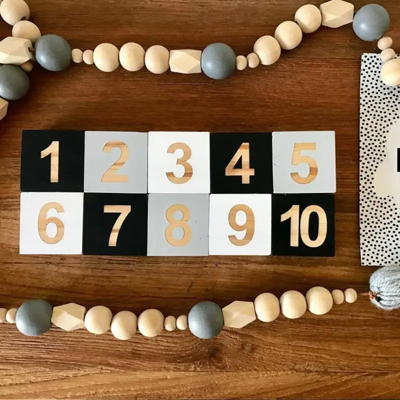 

Home Crafts Solid Wood 1-10 Number Cube Block Baby Learning Ornaments Kids Infant Photography Props CORB