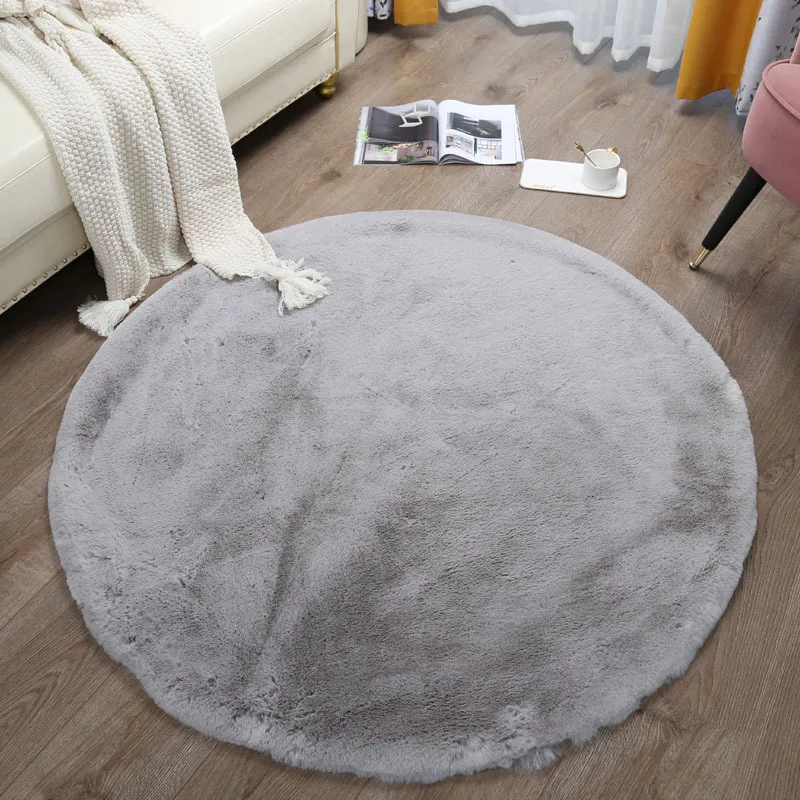 

Modern Design Faux Fur Rug Soft Round Carpet Bedroom Computer Chair Floor Mat Solid Thick Rugs And Carpets For Home Living Room