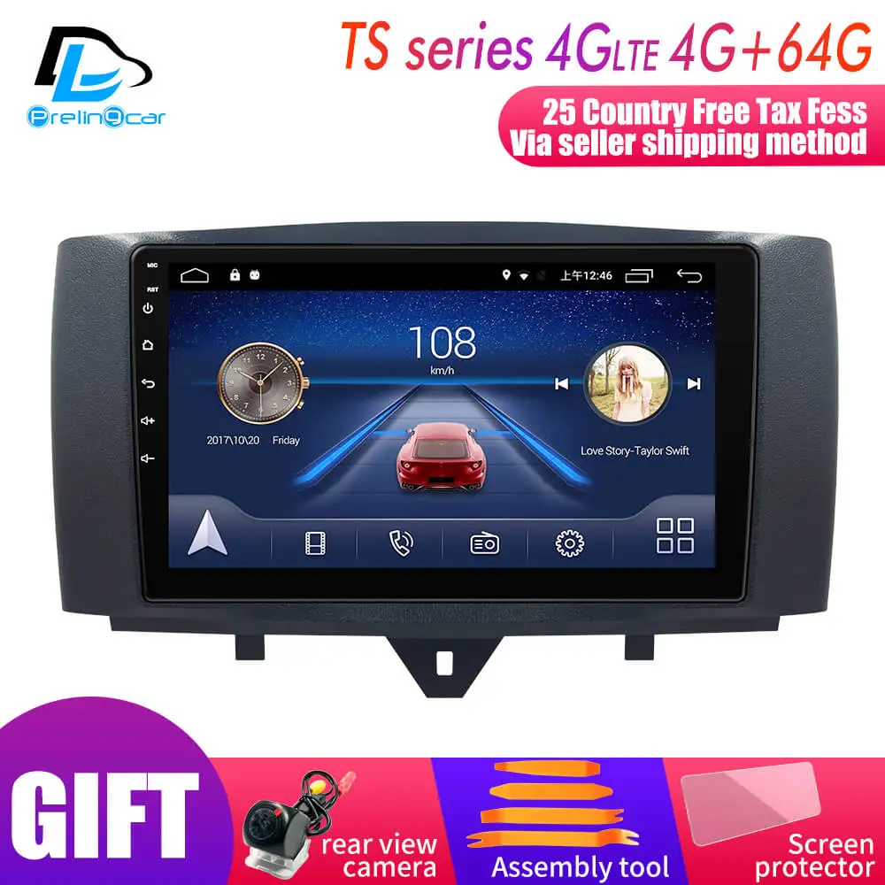TS player 4G64G Android 9,0 автомобильный DVD мультимедийный плеер для Mercedes/Benz Smart Fortwo 2011 2012 2013 WiFi BT Радио Стерео gps - Цвет: TS player 4G64G