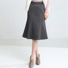 0239 Офисная Женская юбка-Русалка с поясом, трапециевидная юбка с высокой талией, Женская Плиссированная Юбка До Колена размера плюс 4XL, весна-осень