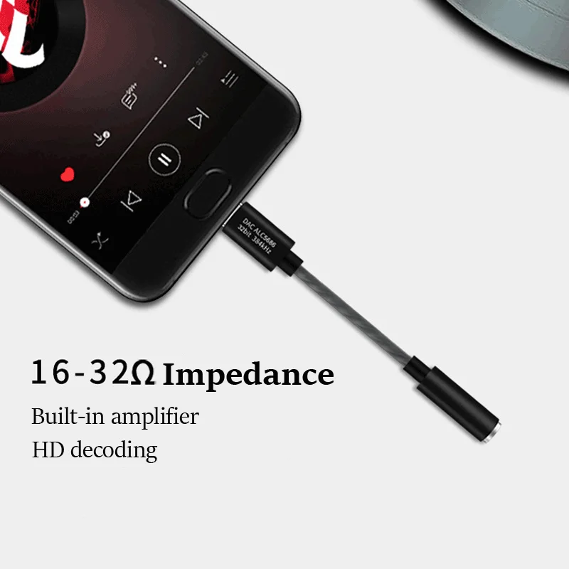 Type C USB C to 3 5mm Converter 32bits 384KHz DAC Adapter Support 16 32 Ohm Headphone Decorder With ALC5686 Chip For Phone