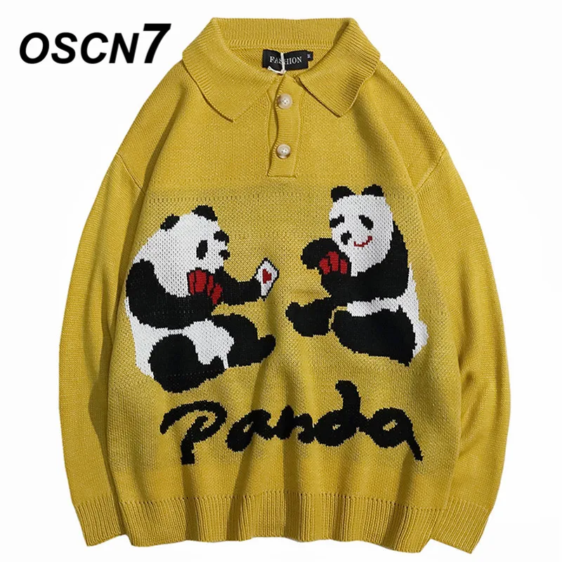 

OSCN7 Funny embroidery Sweaters Men 2019 Autumn High Streetwear Fashion Mens Pullovers Round Neck Vintage Sweaters 6937