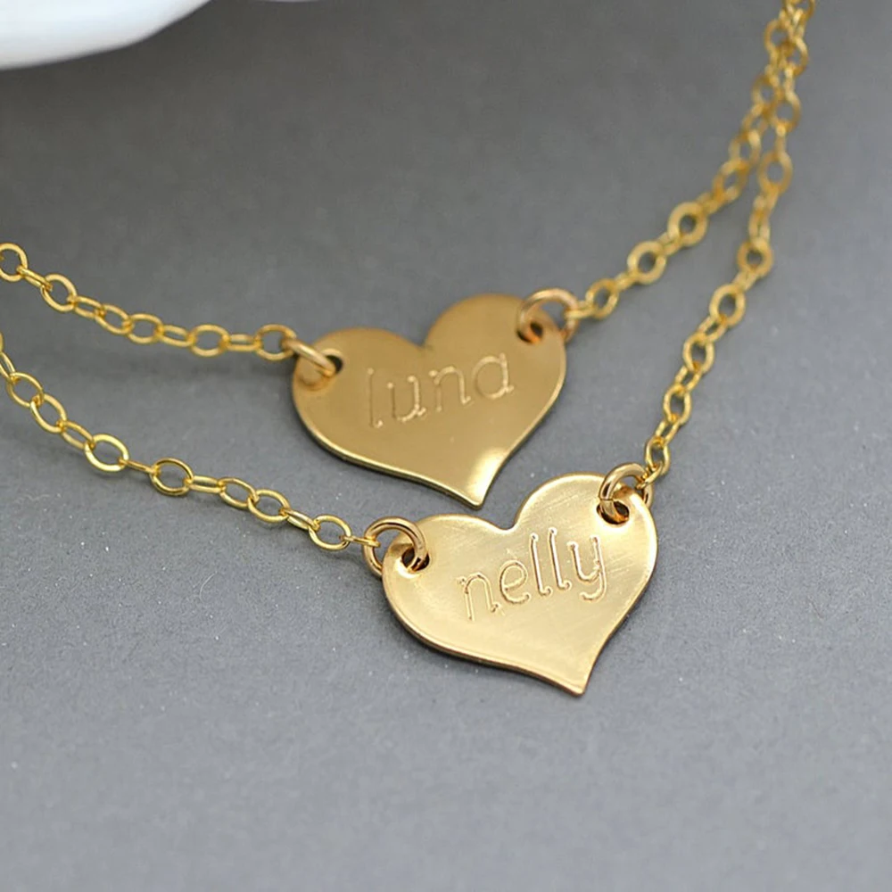 FYW Two Hearts Custom Jewelry Personalized Couples Name Necklace Mother Daughter Customize Choker Gold Silver Bijoux Gift