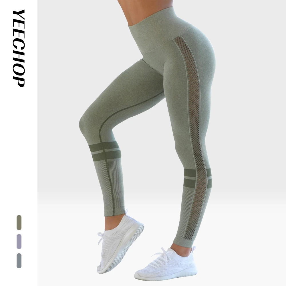 

Yeechop Women Mesh Breathable Sweat Wicking Tights Vital Seamless Leggings High Waist Stretchy Workout Gym Yoga Pants