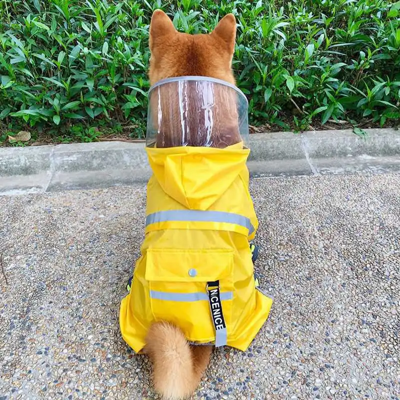 Rainy Day Waterproof Dog Raincoat With Hood Ajustable Lightweight Rain Jacket Puppy Rain Coat Cloak Costumes Pet Outdoor Clothes