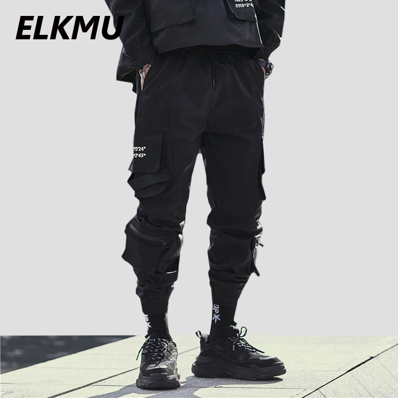 Брюки-карго ELKMU мужские черные уличная одежда джоггеры модные тактические штаны