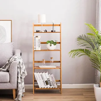 

Bamboo Bookcase 4 Layer Bookshelf Wood Simple Multi-function Self Stading Book Storage Holder Home Office Decor Log Color