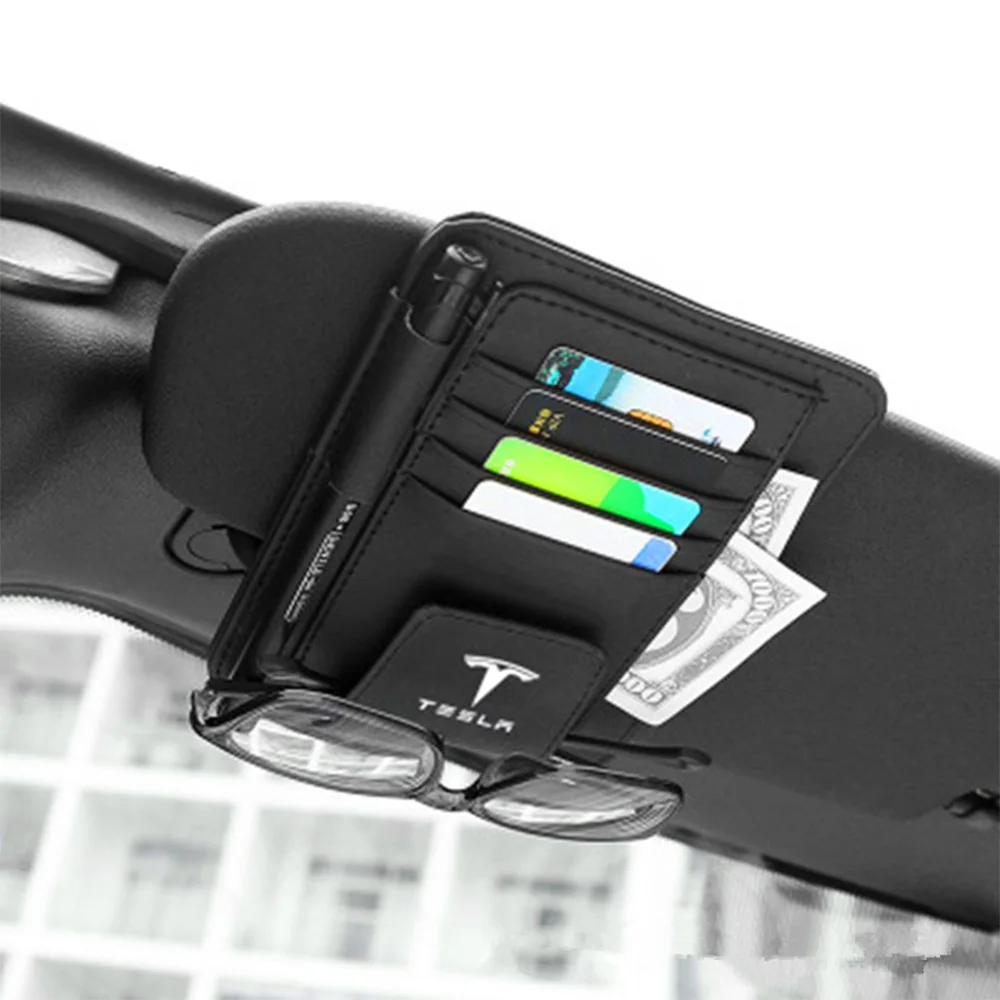 

For Tesla Model 3 Model S X Car Vehicle Sun Visor Sunglasses Eyeglasses Glasses Holder Clip Credit Card Package ID Storage Bag
