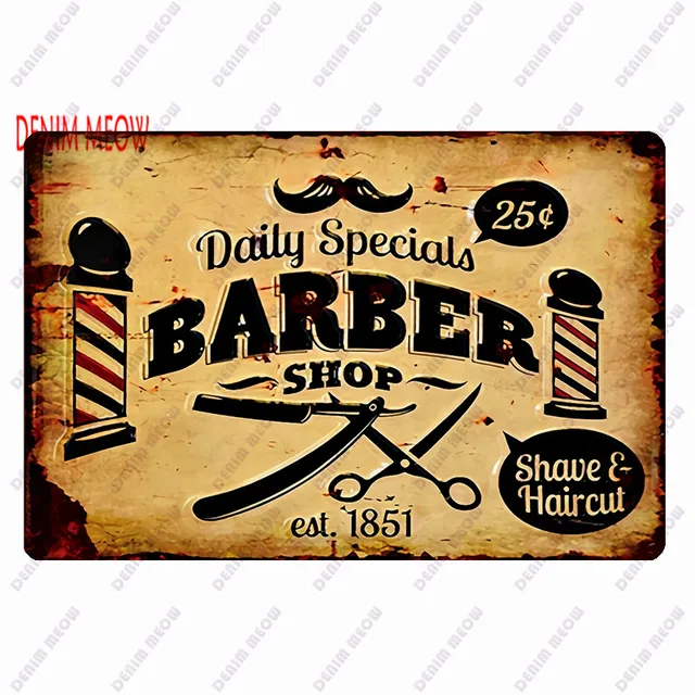 Hair Cutting Retro Plaque Metal Signs BARBER SHOP Vintage Painting Wall Art Posters Cafe Bar Pub Shave & Haircut Home Decor WY28 6