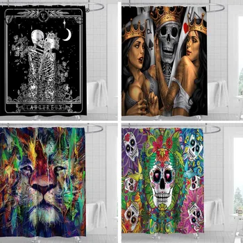 

Skull Printed Bathroom Shower Curtains Psychedelic 3D Waterproof Fabric Cloth Bath Curtain Toilet Screen With Hooks