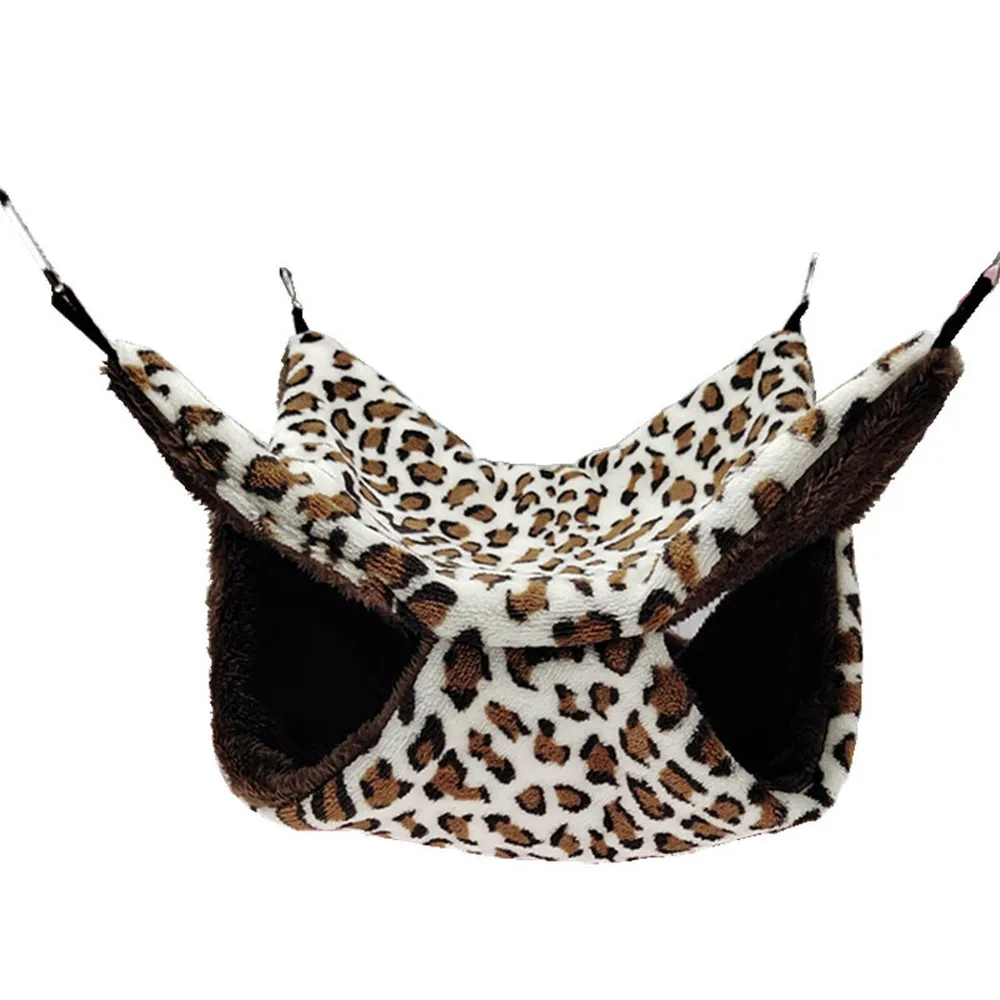 

Coral Fleece Keep Warm Winter Double-deck Leopard Print Hammock Cages Bed for Small Pet Guinea Pig Hamster Squirrel Ferret