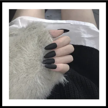 

Online Celebrity Black Tip Dull Polish INS Wear Manicure Pink Fake Nails