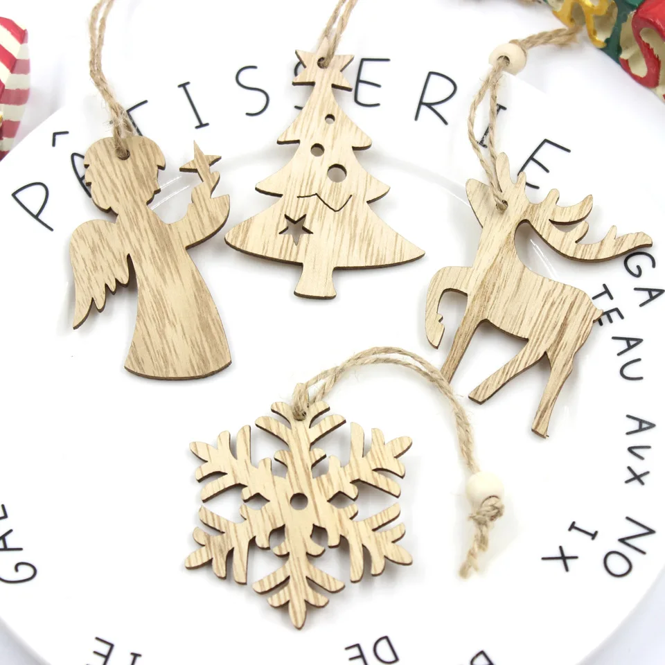 

6ps DIY Christmas Snowflakes Deer Tree Wooden Pendants Ornaments Christmas Party Decorations Xmas Tree Decor New Year Kids Gifts