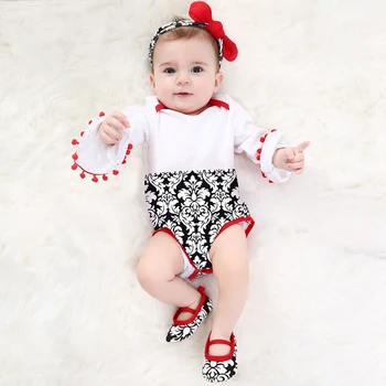 

Girls Baby Clothing Long-Sleeve Tassel Printed Robe Sleeves Jumpsuit with Shoes Set