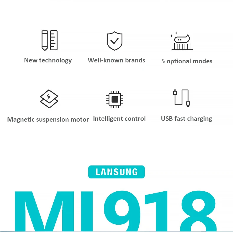 Lansung электрическая зубная щетка Магнитная подвеска ультра звуковая зубная щетка 5 режимов ультразвуковая зубная щетка электрическая перезаряжаемая ML918