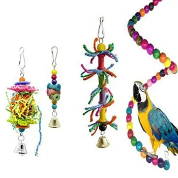 

10Pcs Bird Swing Chewing Toys Parrot Colorful Stand Hammock Hanging Bell Ladder N58C
