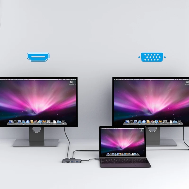 Док станция с разъемом типа C HDMI VGA USB3.0 аудио концентратор питания для ноутбука Mac