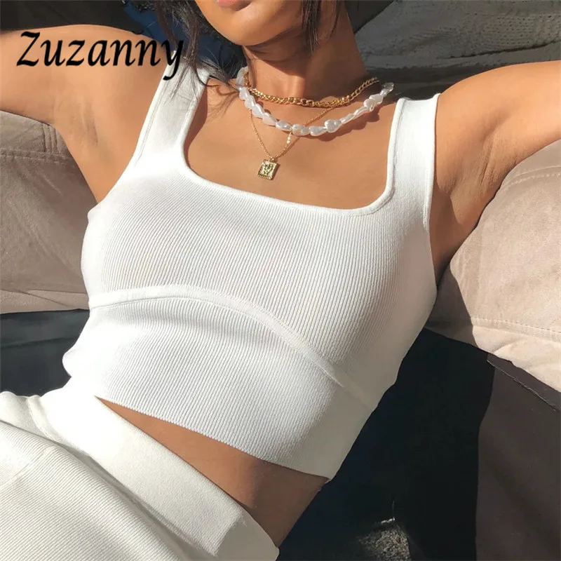 Женский укороченный топ в рубчик Zuzanny белый вязаный Топ с квадратным вырезом