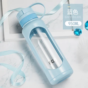 

Reusable Glass Water Bottle Silicone Sleeve Love Island Water Drinking Bottle Infuser Custom Borraccia House Decoration OO50BL