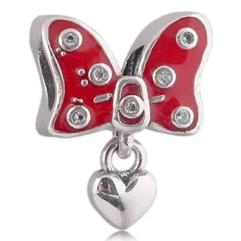 

Original Red Enamel Minnie bowknot With Love Heart Pendant Beads Fit 925 Sterling Silver Bead Charm Pandora Bracelet Diy Jewelry
