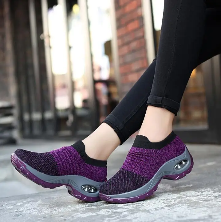 Женские кроссовки дышащие сетчатые туфли на плоской платформе женские лоферы обувь на танкетке с воздушной подушкой Женская Повседневная Спортивная обувь на плоской подошве - Цвет: 1839 Purple