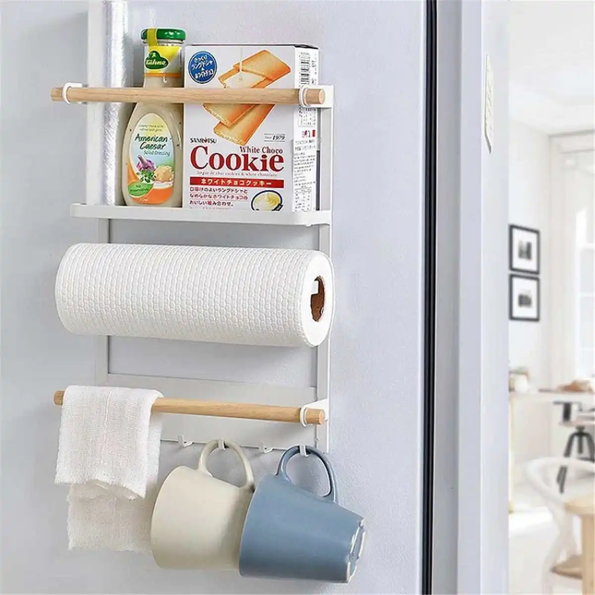 

Iron Refrigerator Rack Kitchen Supplies Multi Function Sundries Spice Jars Hanging Storage Shelf Organizer Household