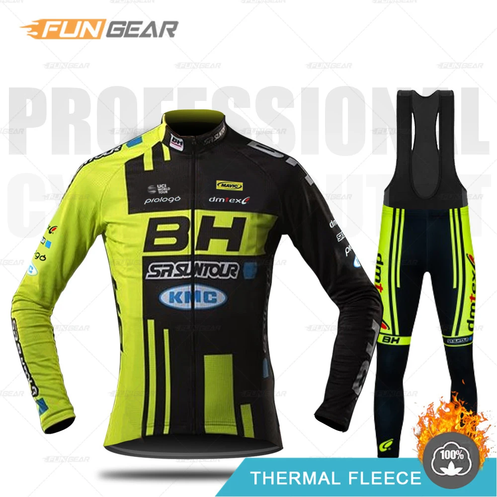 Комплект из Джерси с длинным рукавом, зимняя одежда для велоспорта Pro Team BH, куртка из теплого флиса для горного спорта, одежда для спортивных гонок, одежда для велоспорта Ropa Ciclismo - Цвет: BIB SET