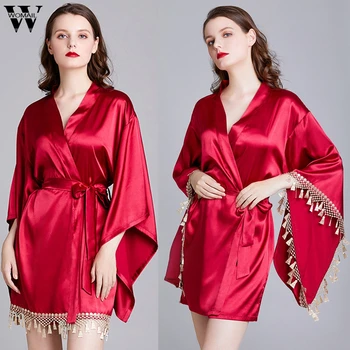 

2020 Fashion Mature Women Summer New Lady Simulation Silk Stitching Home Service Sleepwear Sexy Solid Dress Nightwear