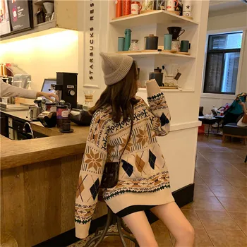 

2019 Women'S New Autumn And Winter Korean Sweet Diamond Block Color Pullover Sweater Korean Japanese Ulzzang Kawaii Jumper