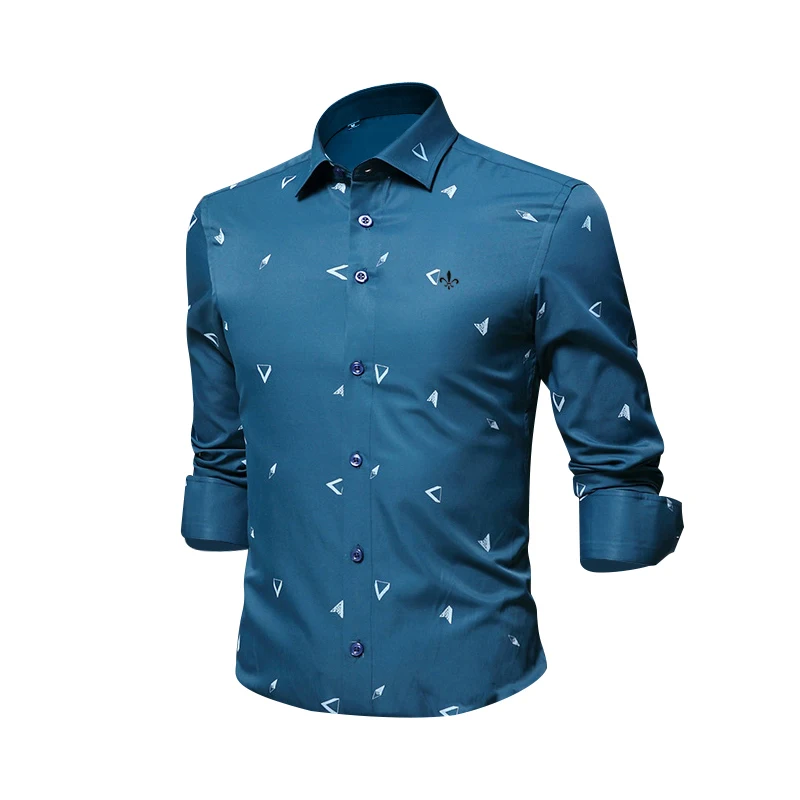 Принт Геометрическая Мода Blusa Camisa Social Masculina Dudalina длинный рукав тонкая рубашка мужская одежда с цветочным рисунком пуловер Белый мужской - Цвет: DCZ5683-GREEN